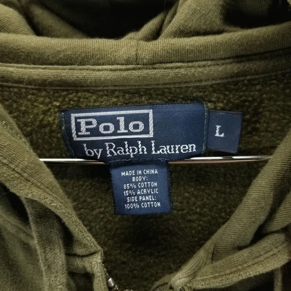 Polo Ralph Lauren Hoodie Mens L Green Full Zip‎ Fleece Pony Logo Kangaroo Pocket